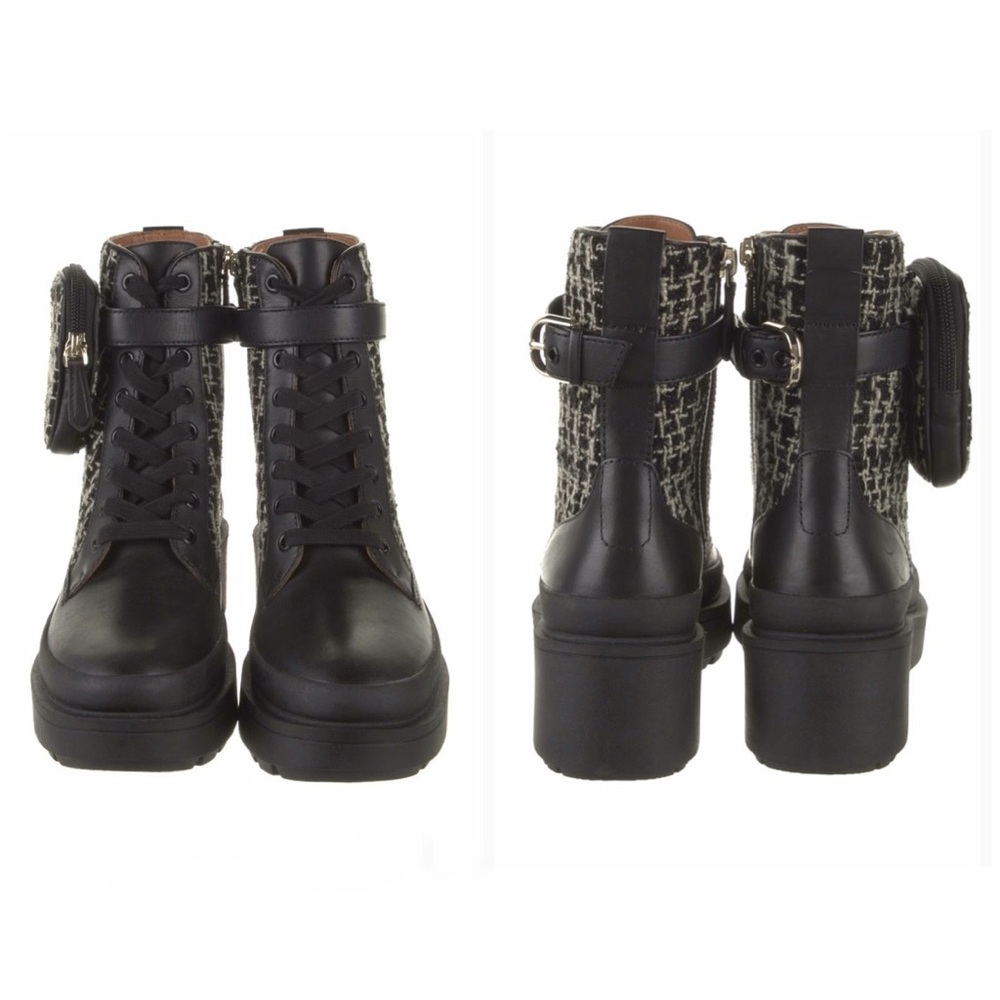 Kate Spade Winona Tweed Black Leather Ankle Combat Boots NEW 6.5
